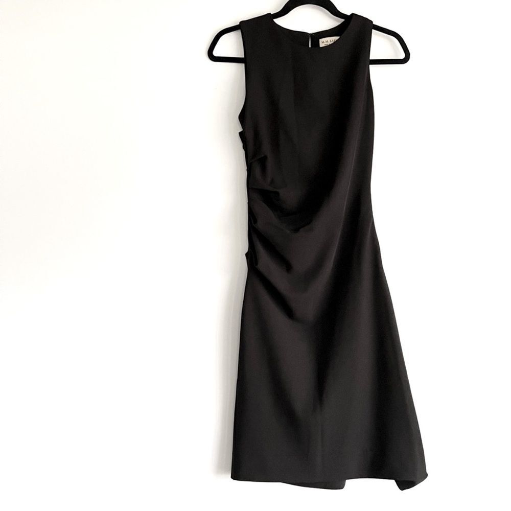 MM Lafleur Gathered Side Sleeveless Sheath Black Dress Size 4 - Picture 4 of 11